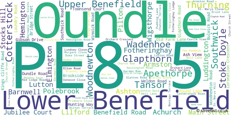 A word cloud for the PE8 5 postcode